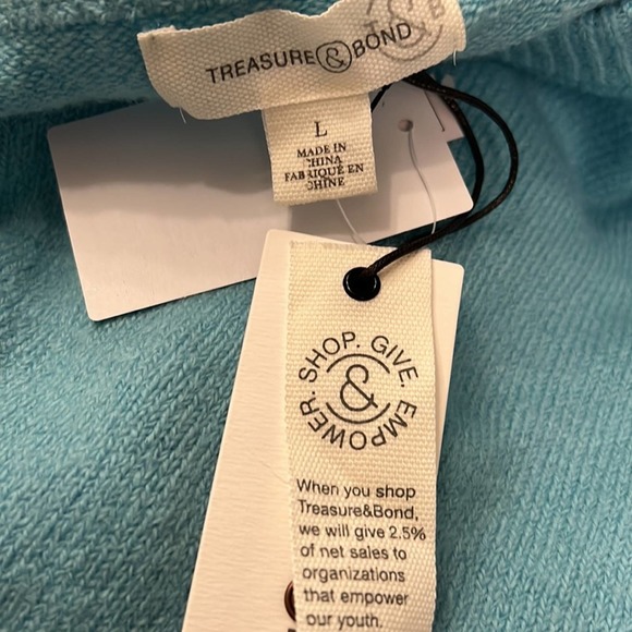 Treasure Bond Women Sweater L Blue Pullover Long Sleeve Crew Neck Vented Sides - Picture 7 of 9